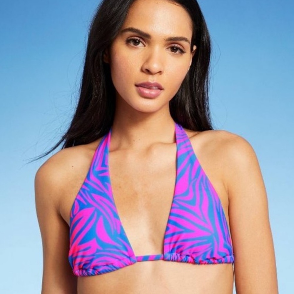 Xhilaration triangle bikini top pink and blue zebra